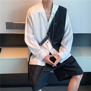 送链条 拼接马甲衬衣春秋高级感衬衫男设计感小众外套  W1994-P46图片