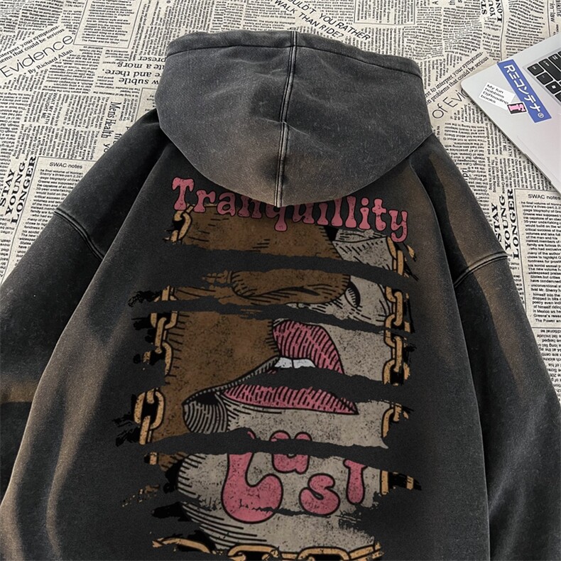 秋冬美式重磅水洗复古连帽卫衣潮流大码潮牌做旧男XZ517A-BK16622图片