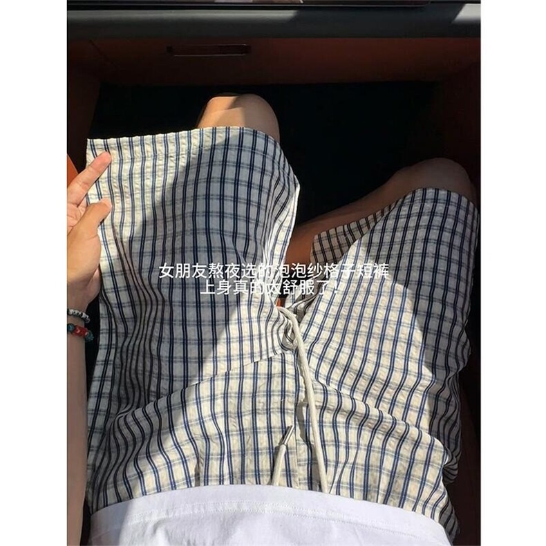 网图美式宽松直筒泡泡格透气格子速干五分裤DK2027特P25,男装牛仔裤,星座205-3
