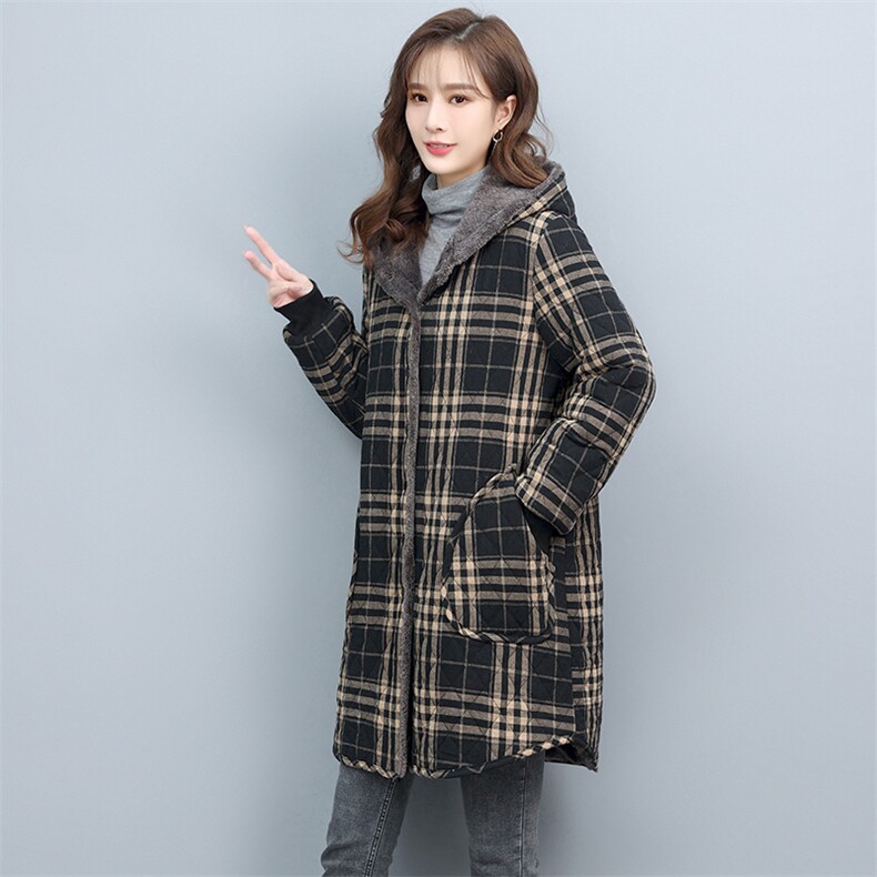 2023冬新季时尚休闲格子气质时尚棉衣/棉服潮流舒适，女装棉衣/棉服，独衣靓