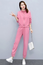 现货2023新款休闲束脚立领针织卫衣九分休闲裤两件套装，女装套装/套裙，蓝诺裳