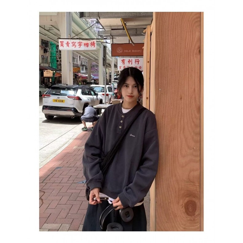 美式复古简约少年感亨利领卫衣男女宽松休闲套头长袖上衣,男装卫衣,星座506A