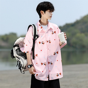 8XL-M腊肠狗花衬衫男短袖夏季冰丝薄款花衬衣寸衫外套DC28003P38图片