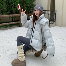 现货新款东大门加厚保暖羽绒服百搭连帽面包服女装外套，女装羽绒服，然然