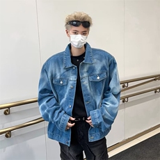 高街oversize爱心印花撞色牛仔外套美式复古vibe重工艺拼接夹克潮，男装夹克，星座601-2