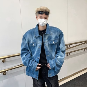 高街oversize爱心印花撞色牛仔外套美式复古vibe重工艺拼接夹克潮图片