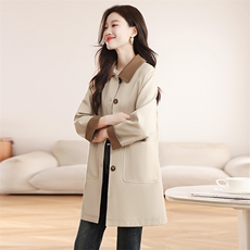 现货秒发2026春装新款单排扣韩版翻领休闲风衣外套，女装风衣，星宇服饰