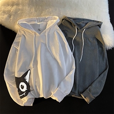 WY2035-P35加绒款-P40纯棉连帽卫衣男大码运动帽衫宽松薄外套男，男装卫衣，电商A040