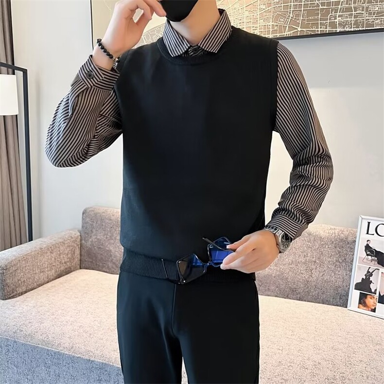秋季男士长袖假两件POLO衬衫条纹薄款阳离子大码体恤衫Q336-P55,男装衬衫,星座1109-3