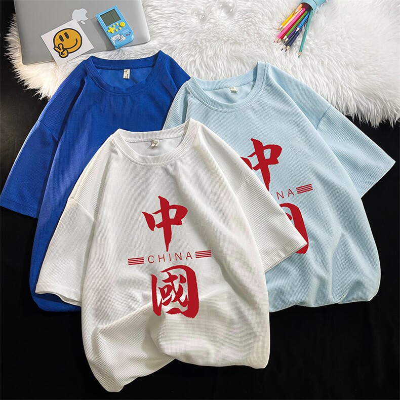 HT73198-P22华夫格t恤男短袖男大码五分袖毛毯,男装T恤,电商A040