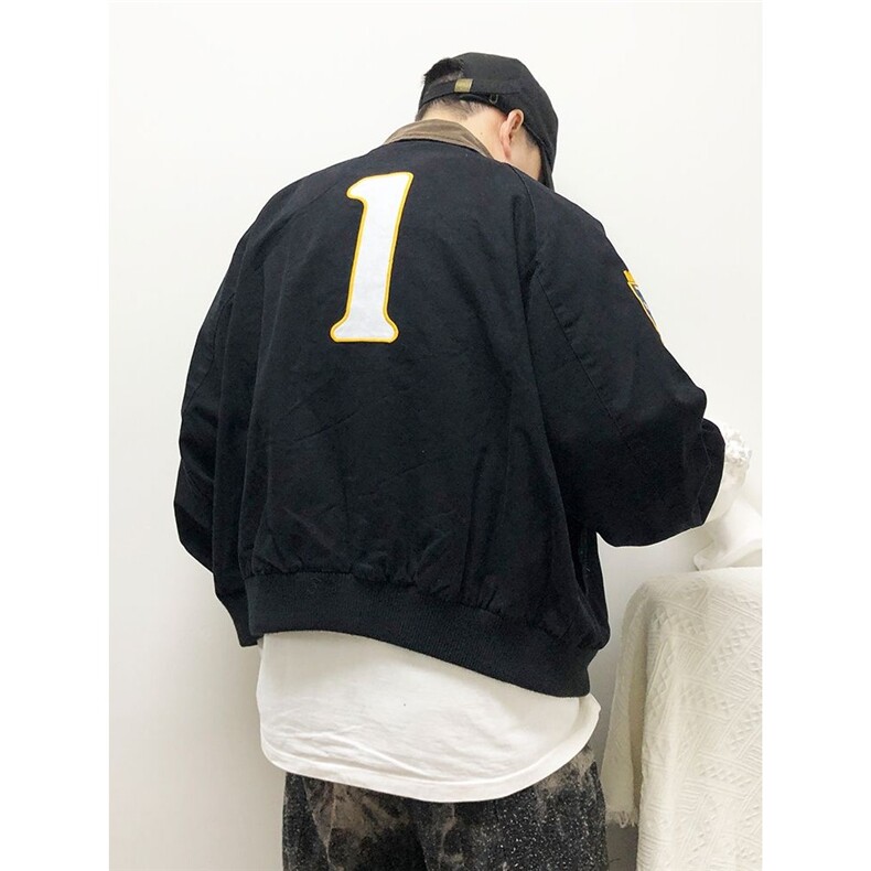 秋冬新款美式复古街头高级感刺绣翻领夹克宽松潮流小众个性外套,男装皮衣,星座506A