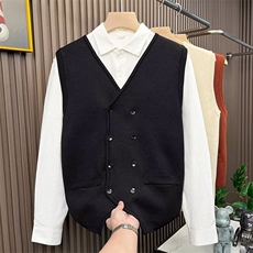 双排扣针织马甲男士秋冬季日系复古毛衣背心潮流帅气外穿开衫坎肩，男装背心/马甲，星座1013