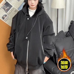 现货高品质美式高街重磅座山雕连帽pu皮棉衣男女加厚毛毛绒冬外套图片