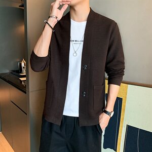 2021秋冬季开衫针织衫宽松毛衣男士韩版潮流外套DF165T图片