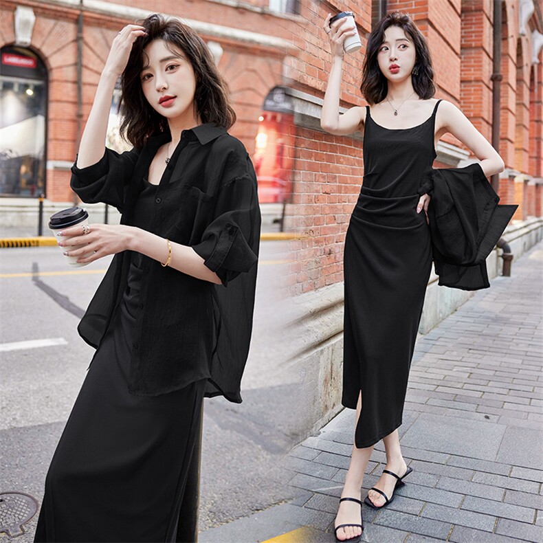 夏季新款防晒服+吊带连衣裙两件套显瘦气质套装，女装套装/套裙，鑫慧