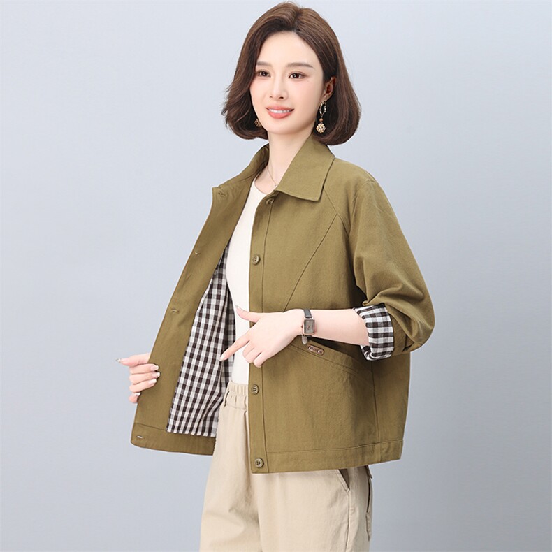 外套女款春秋2025新款短款休闲大码宽松减龄洋气中年妈妈夹克外套,女装短外套,忆绮罗