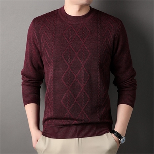 秋冬男士针织衫中年爸爸装圆领加绒加厚保暖休闲老年人毛衣打底衫图片
