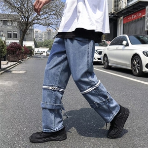 高街帅气牛仔裤男韩版潮流拉链痞子2024春秋新款ins长裤RK025-P52图片