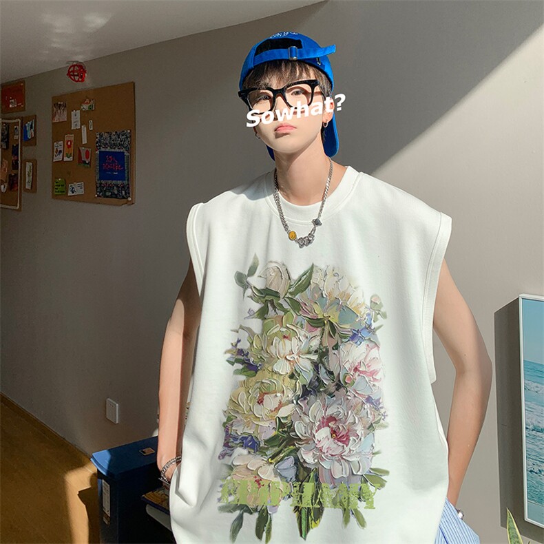 油画花朵复古印花无袖T恤夏季背心/马甲/坎肩XZ514-2-1290-P23，男装背心/马甲，星座514-2(原B239)