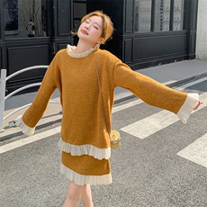 小香风针织木耳边拼接套装裙女春秋2025新款小个子两件套超火流行，女装套装/套裙，2C262