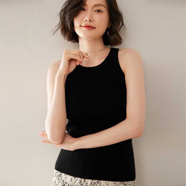 2024新品百搭无袖吊带针织衫背心女舒适修身打底内搭基础，女装背心吊带，尚达羊绒