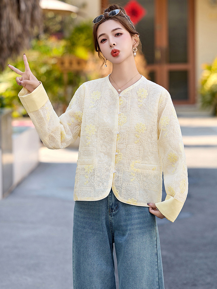 轻奢新中式国风亮片刺绣外套女2025春季新款圆领高级感防晒衣上衣,女装短外套,玖莱伊
