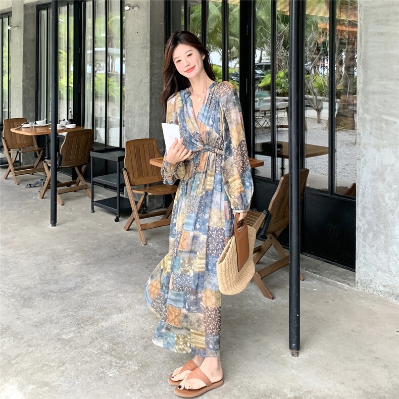 法式复古碎花连衣裙女夏季新款度假风森系小众收腰显瘦气质长裙子,女装连衣裙,浙宝210（原浙宝191）