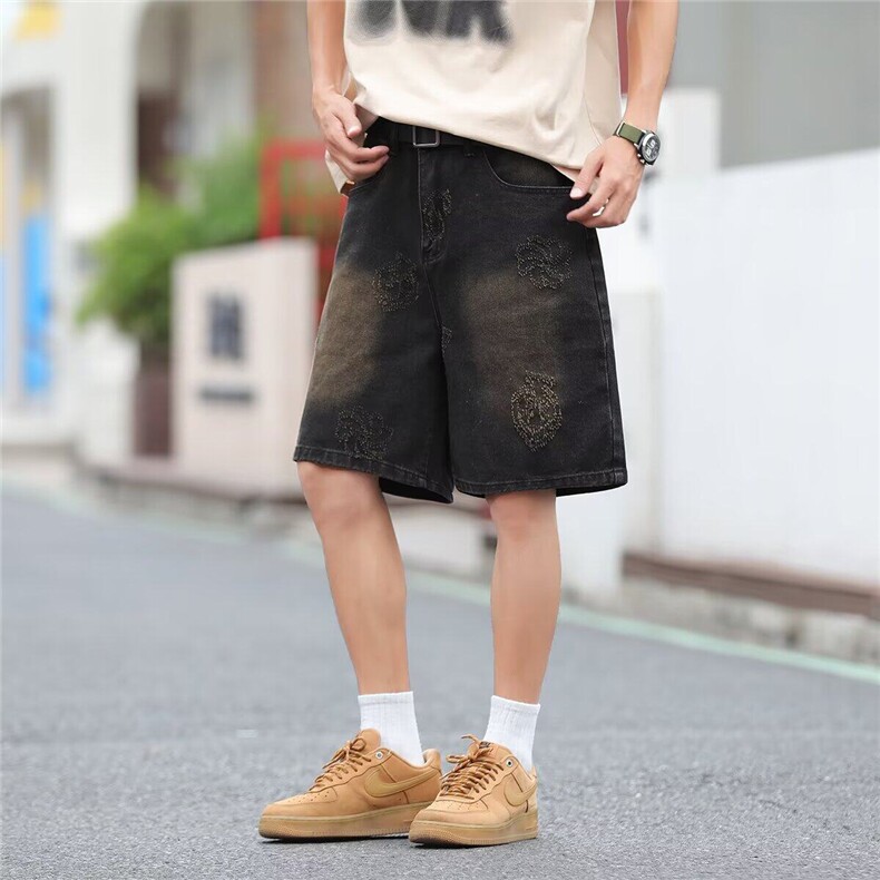牛仔短裤男女韩版潮流提花2025夏季ins新款五分裤RK2828-P46,男装牛仔裤,星座412-3