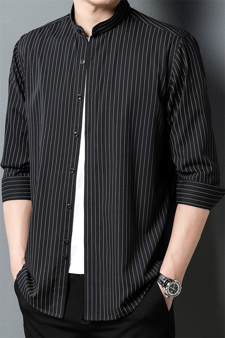 D-L211男式服装新款衬衫男长袖立领休闲四季可穿衬衣,男装衬衫,电商B360