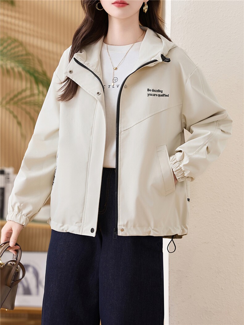休闲连帽冲锋衣短外套女2025秋季新款小个子宽松百搭显瘦夹克上衣,女装短外套,以桐
