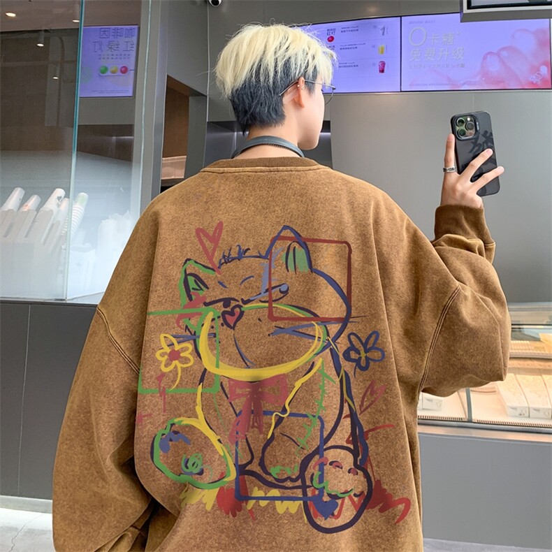 美式潮牌重磅水洗做旧圆领卫衣力推大码男XZ517A-2-Y7740-P58,男装卫衣,星座517A-2