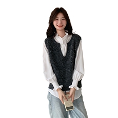 时尚新款气质款闪闪V领背心+甜美衬衫两件套6123P135K198，女装马甲，2C166