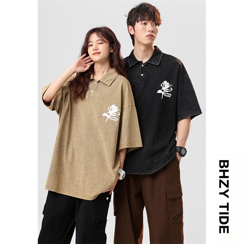 直播品质2023夏季大码短袖polo衫男休闲发泡印花T恤XP77065-P45,男装Polo衫,电商A042