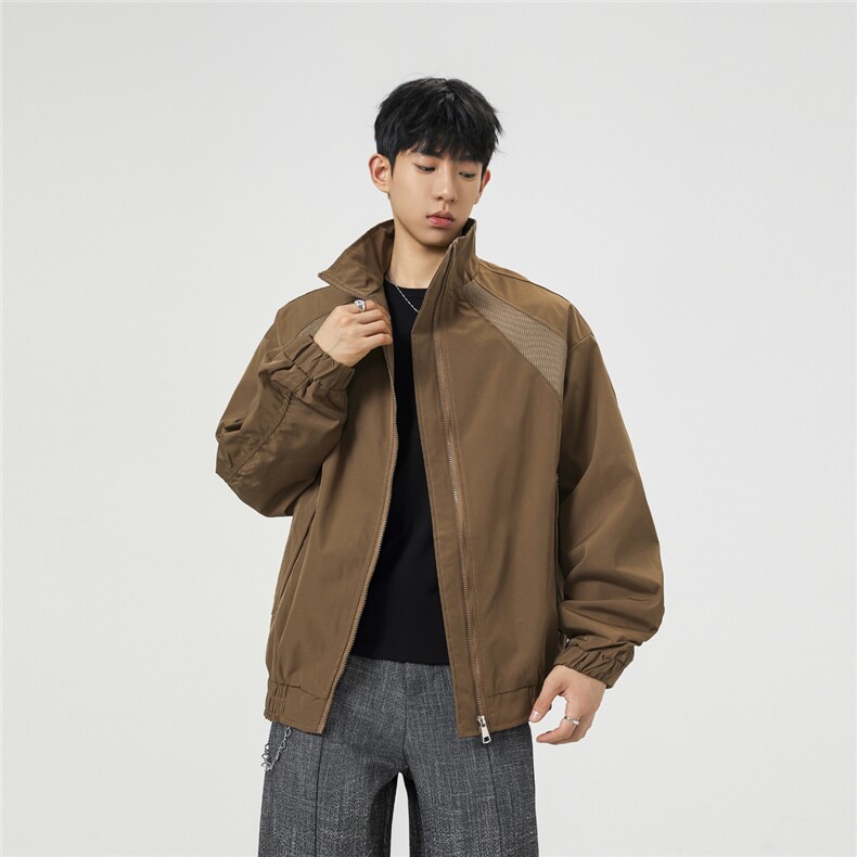 美式罗纹拼接袖子褶皱大码M-5XL教练夹克男JK78056P69控105,男装夹克,星座226-1