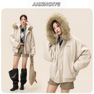 【座山雕毛领连帽】毛呢拼接秋冬棉服保暖外套男女G1168 特P118图片