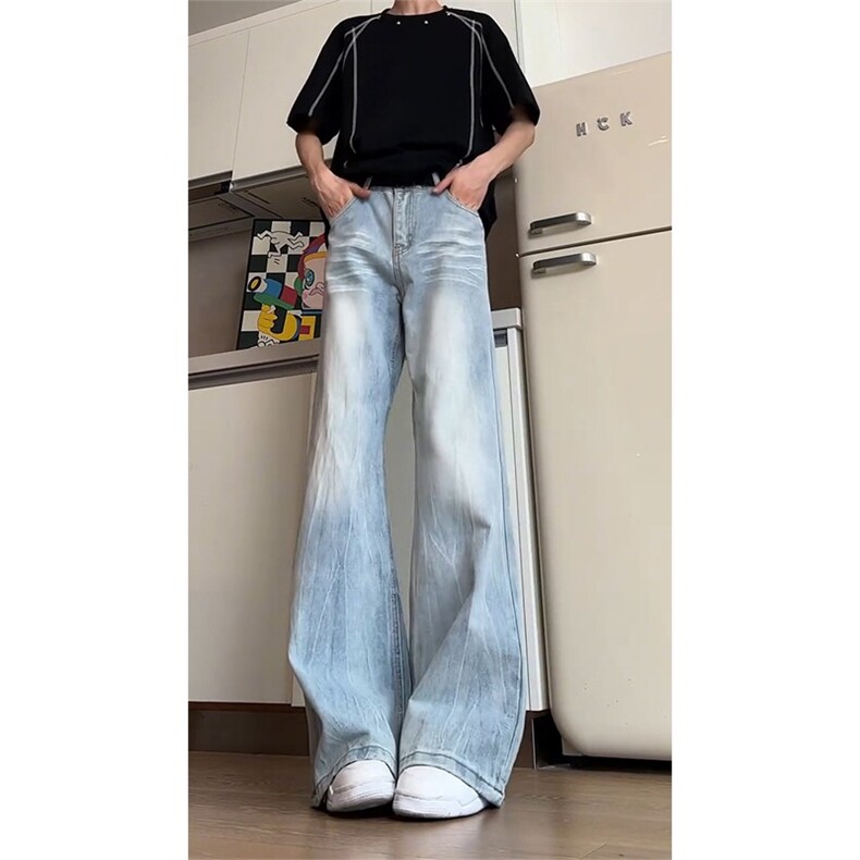 美式牛仔裤男女潮宽松直筒高街复古欧美微喇叭牛仔裤NK91-P55,男装牛仔裤,星座208-5