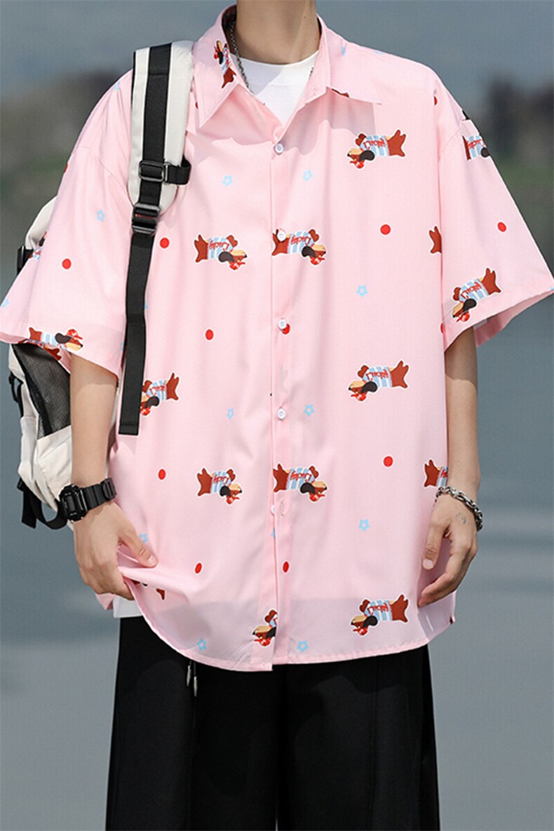 8XL-M腊肠狗花衬衫男短袖夏季冰丝薄款花衬衣寸衫外套DC28003P38,男装T恤,电商B312