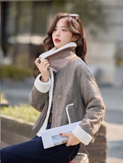 9106时尚温暖娃娃翻领呢料夹棉外套（含羊毛），女装棉衣/棉服，依路服饰