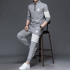 男士刺绣卫衣套装春秋季两件套翻领套头商务休闲服中年运动套装，男装休闲套装，电商B212（原钱塘6029）