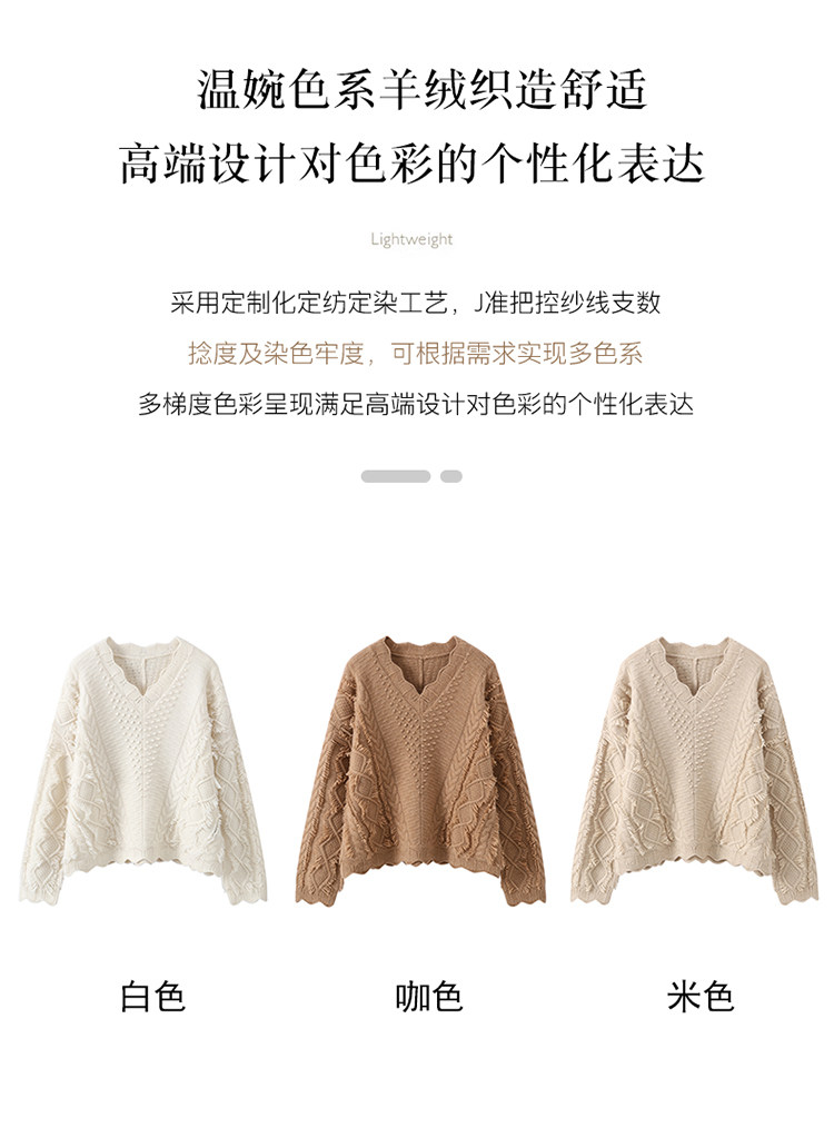 2025秋冬百搭时尚山羊绒花边毛边套头V领,女装羊绒衫,倾城羊绒