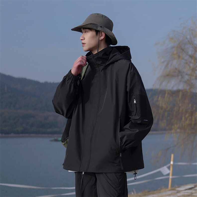 春季新款魔术贴连帽夹克潮流机能风百搭冲锋衣外套CYJK9235-P80,男装夹克,电商A128