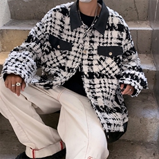 秋季编织小香风男女款拼接夹克格子上衣A071-JK105-P110，男装夹克，电商A071