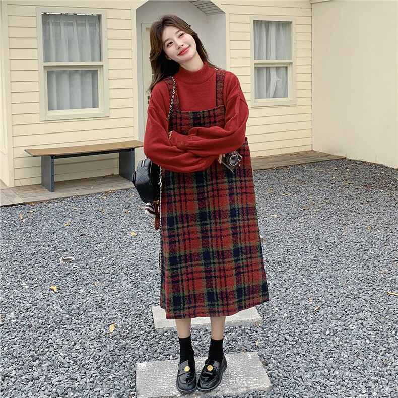 新款26早春韩系格子毛呢毛衫背心裙套装6207-P175-K258,女装套装/套裙,2C057