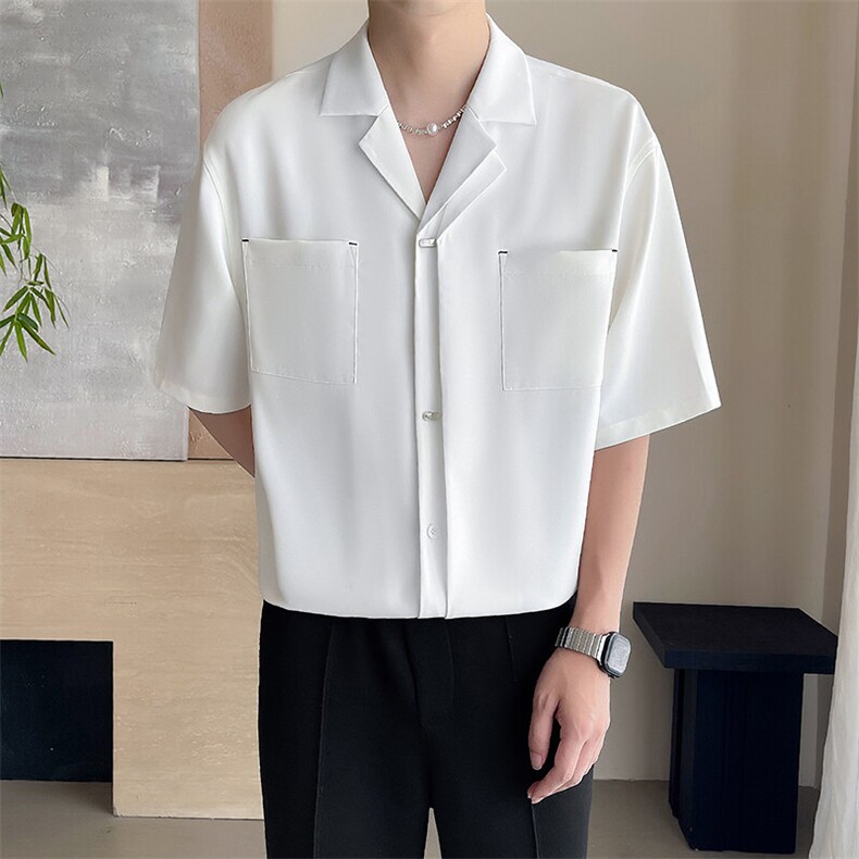 轻熟风~夏季双领设计冰丝垂感中袖衬衫 C315/P60图片
