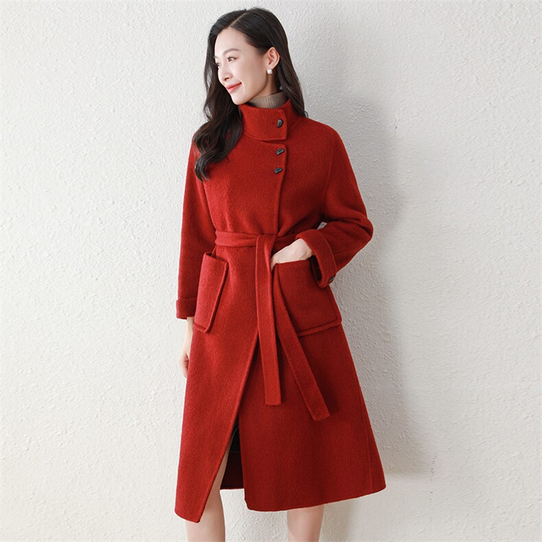 双面羊毛大衣秋冬新款翻领立领多穿法中长款毛呢外套，女装双面呢大衣，阿舍尔精品