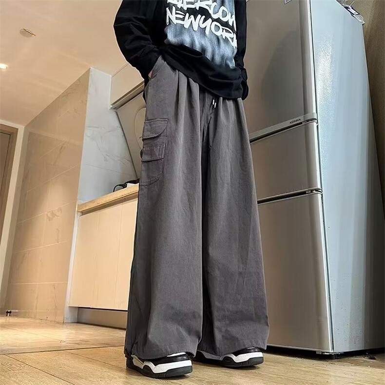 潮牌日系复古束脚宽松阔腿裤子直筒工装裤侧口袋长裤A950-310B-1,男装休闲裤,星座310B-1