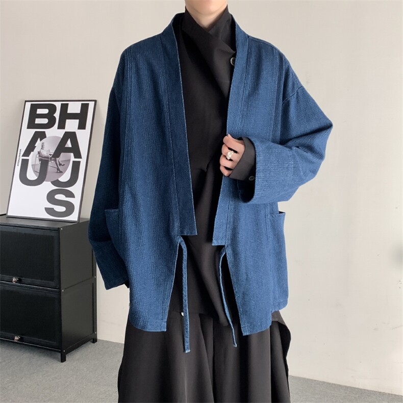 春装24日系复古和服开衫长袖牛仔外套男女宽松无性别情侣衬衫潮,男装衬衫,星座909