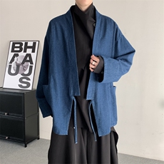 春装24日系复古和服开衫长袖牛仔外套男女宽松无性别情侣衬衫潮，男装衬衫，星座909