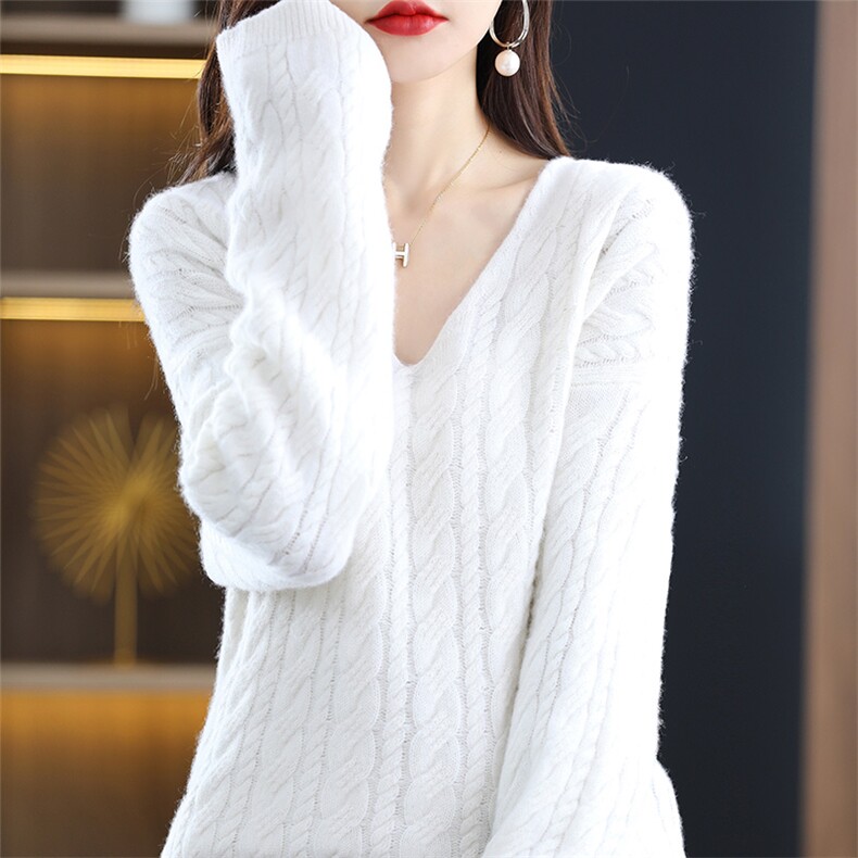 V领时尚气质百搭纯色慵懒套头2024年秋季羊毛衫，女装羊毛衫，冀清阳荣