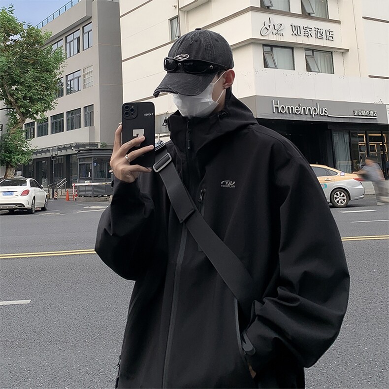 秋季山系户外复古防水冲锋衣男新款连帽露营夹克外套W7963-P60,男装夹克,星座512-4